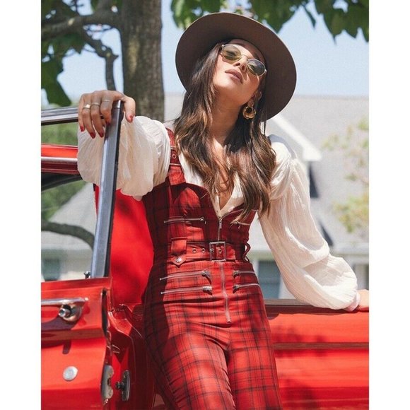 WeWoreWhat Moto Jumpsuit Red Plaid NWT - Picture 7 of 13